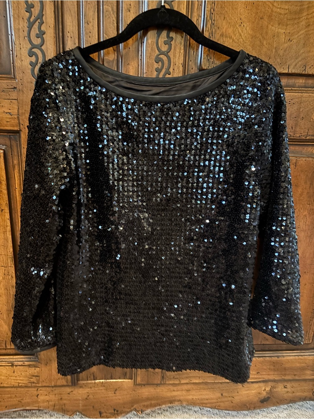 Saint Laurent Black Sequin Boatneck Women's Top - vintage